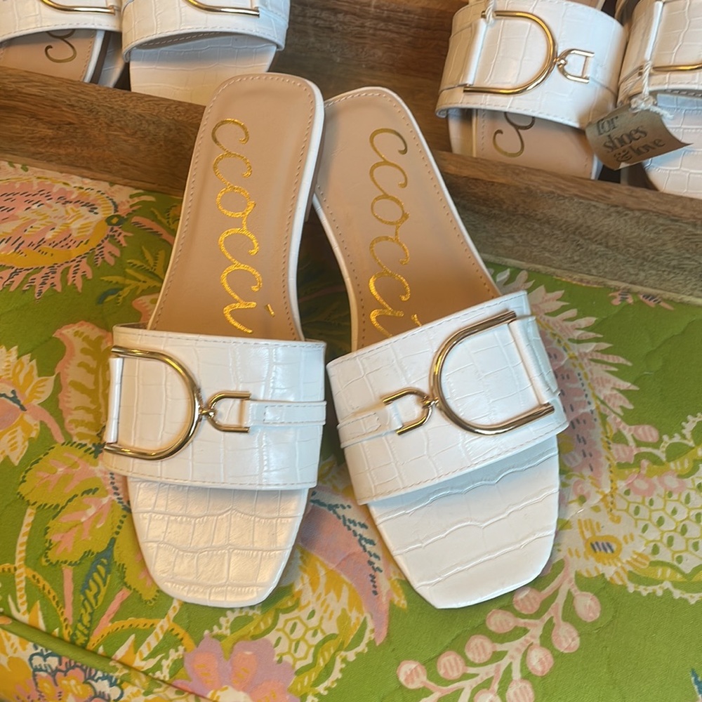 CCOCCI White with Gold Buckle Sandals